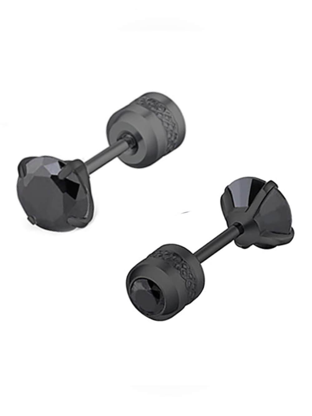 Black CZ Double Ended Stud Earrings 20G 6mm Black Stainless Steel